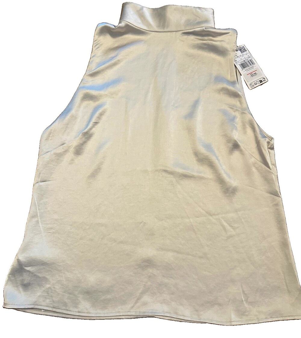 Mango NWT Satin High Neck Halter Top Sleeveless Blouse Champagne Ivory US 6 M